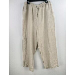 Vtg Linden Hill Cropped Pants Womens XL Cream Woven Linen Straight Leg 90s Flood